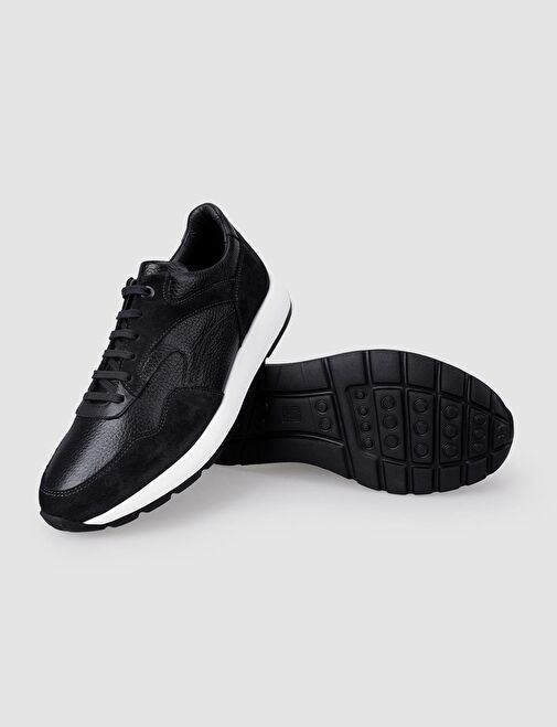 %100 Hakiki Deri Siyah Erkek Spor Ayakkabı - Görsel 5