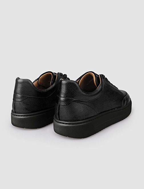 %100 Hakiki Deri Siyah Bağcıklı Erkek Spor Ayakkabı - Görsel 5