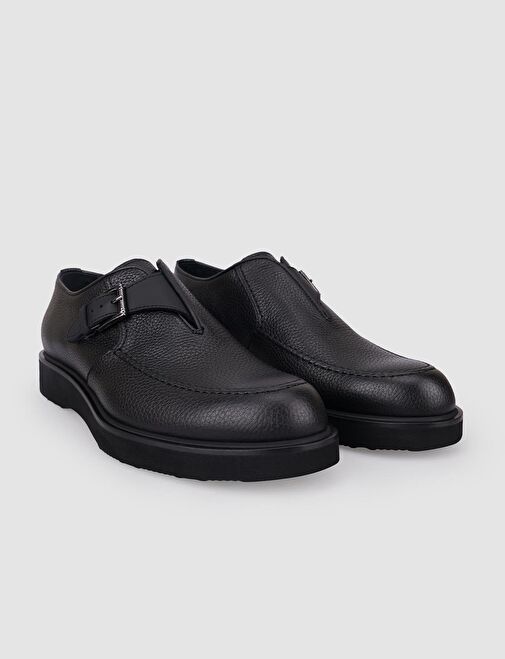 %100 Hakiki Deri Siyah Tek Tokalı Erkek Günlük Ayakkabı - Görsel 3