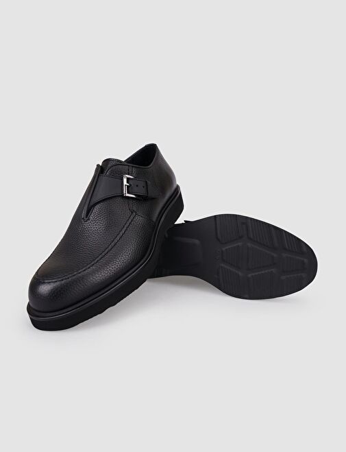 %100 Hakiki Deri Siyah Tek Tokalı Erkek Günlük Ayakkabı - Görsel 5