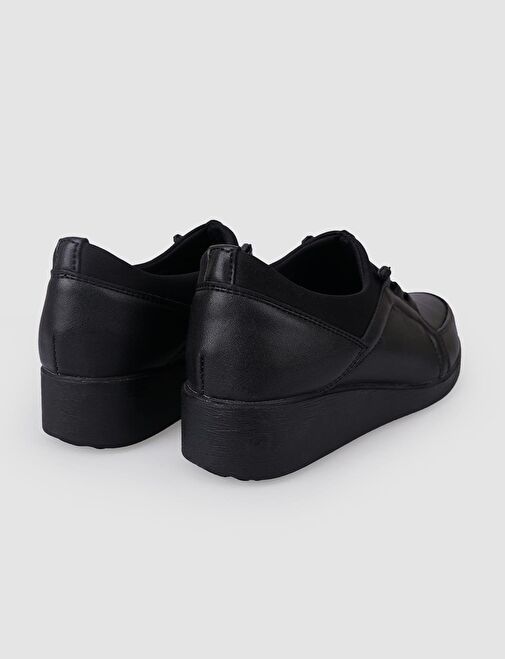 Siyah Lastik Bağcıklı Kadın Comfort Ayakkabı - Görsel 4