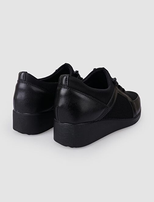 Siyah Lastik Bağcıklı Kadın Comfort Ayakkabı - Görsel 4
