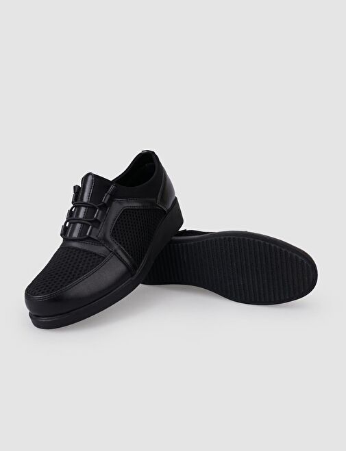 Siyah Lastik Bağcıklı Kadın Comfort Ayakkabı - Görsel 5