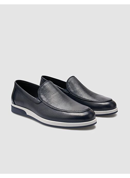 %100 Hakiki Deri Lacivert Erkek Günlük Ayakkabı - Görsel 3