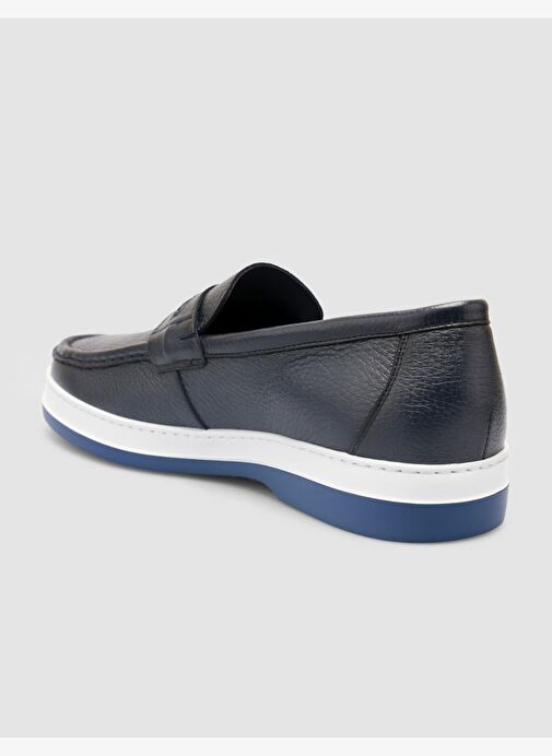 %100 Hakiki Deri Lacivert Erkek Loafer - Görsel 6