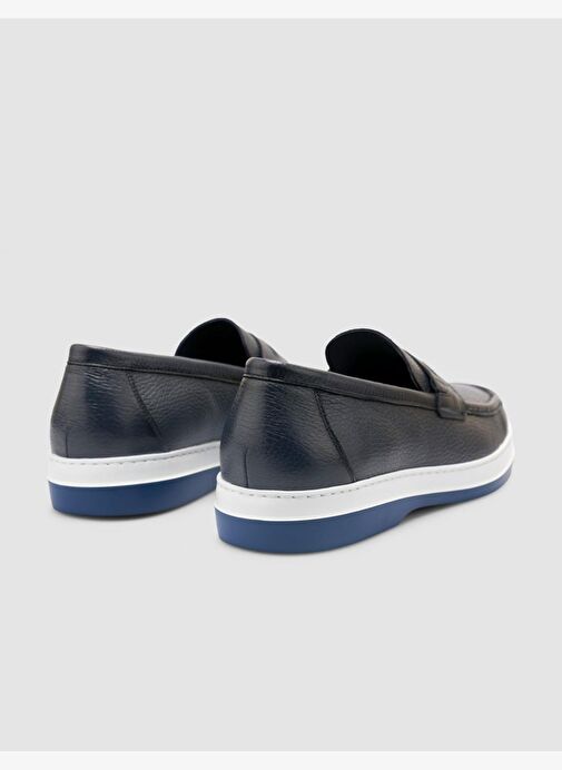 %100 Hakiki Deri Lacivert Erkek Loafer - Görsel 4