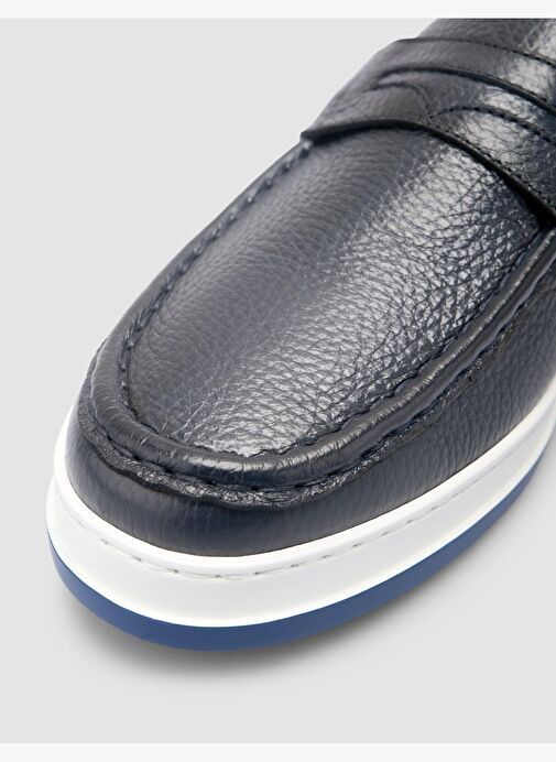 %100 Hakiki Deri Lacivert Erkek Loafer - Görsel 8