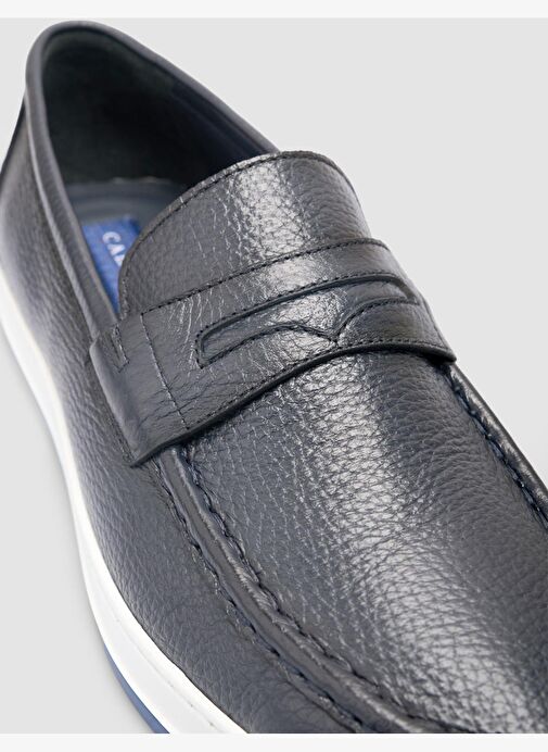 %100 Hakiki Deri Lacivert Erkek Loafer - Görsel 7