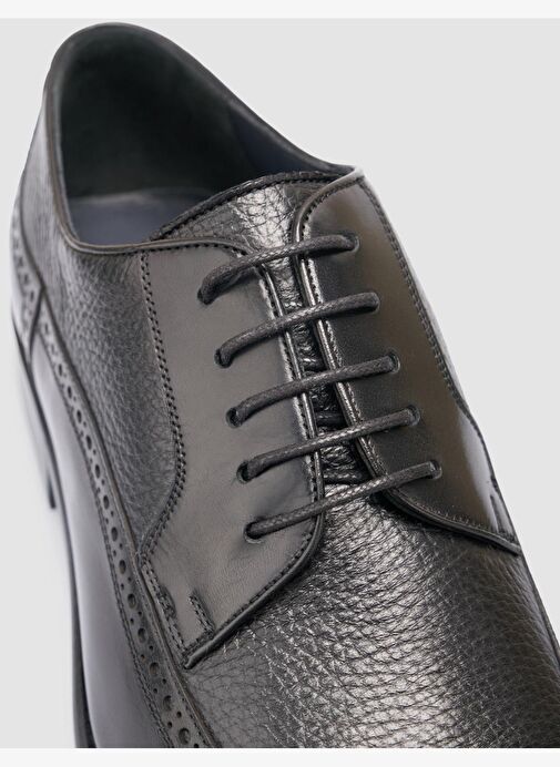 %100 Hakiki Deri Siyah Bağcıklı Erkek Klasik Ayakkabı - Görsel 7