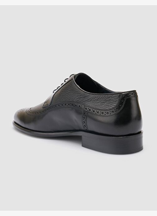 %100 Hakiki Deri Siyah Bağcıklı Erkek Klasik Ayakkabı - Görsel 6