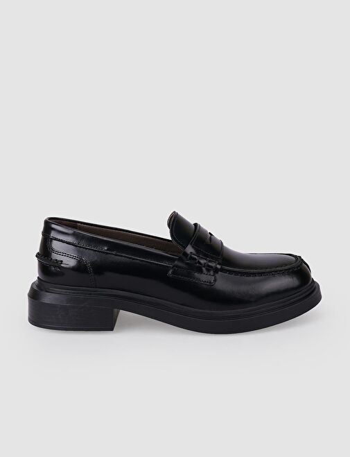 %100 Hakiki Deri Siyah Açma Kadın Loafer - Görsel 2