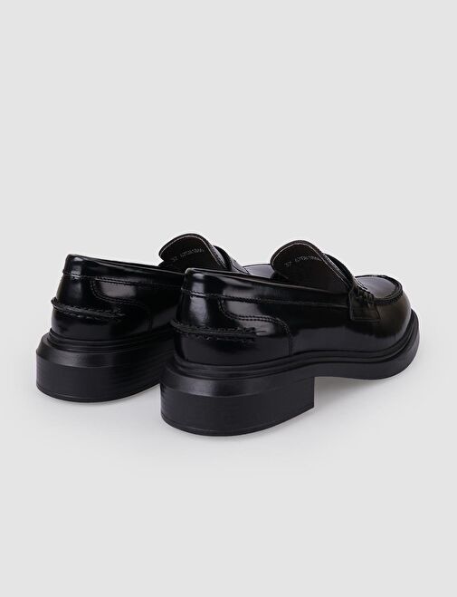 %100 Hakiki Deri Siyah Açma Kadın Loafer - Görsel 4