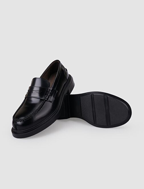%100 Hakiki Deri Siyah Açma Kadın Loafer - Görsel 5