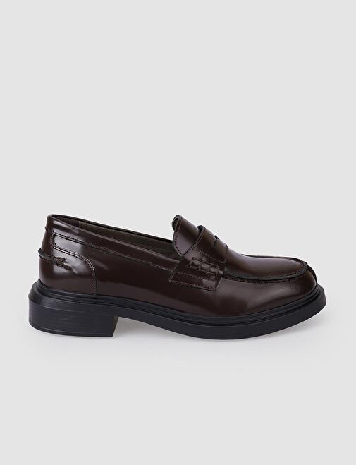 %100 Hakiki Deri Kahverengi Açma Kadın Loafer - Görsel 2