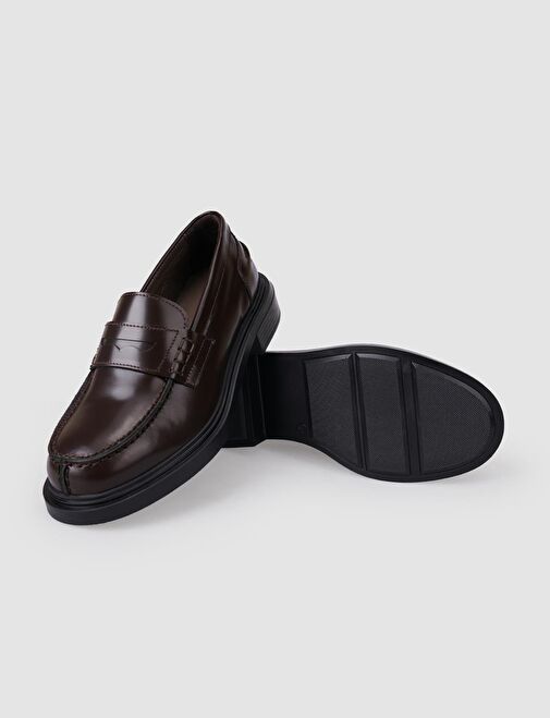 %100 Hakiki Deri Kahverengi Açma Kadın Loafer - Görsel 5