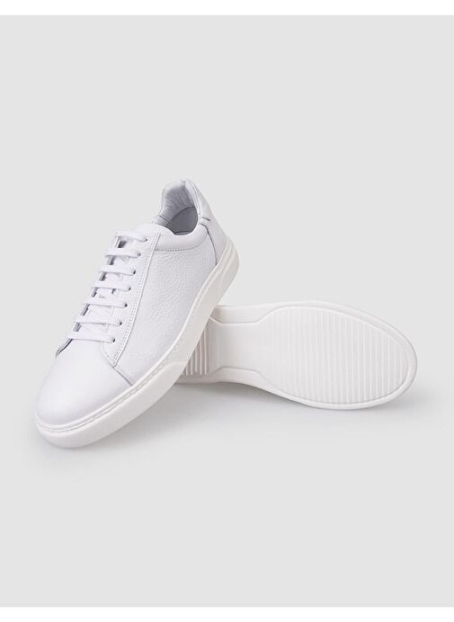 %100 Hakiki Deri Beyaz Erkek Spor Ayakkabı - Görsel 5