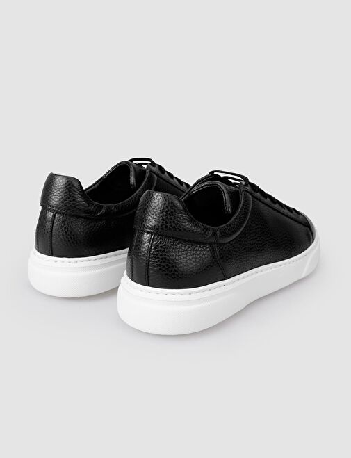 %100 Hakiki Deri Siyah Bağcıklı Erkek Spor Ayakkabı - Görsel 4