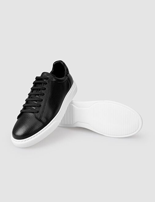 %100 Hakiki Deri Siyah Bağcıklı Erkek Spor Ayakkabı - Görsel 5