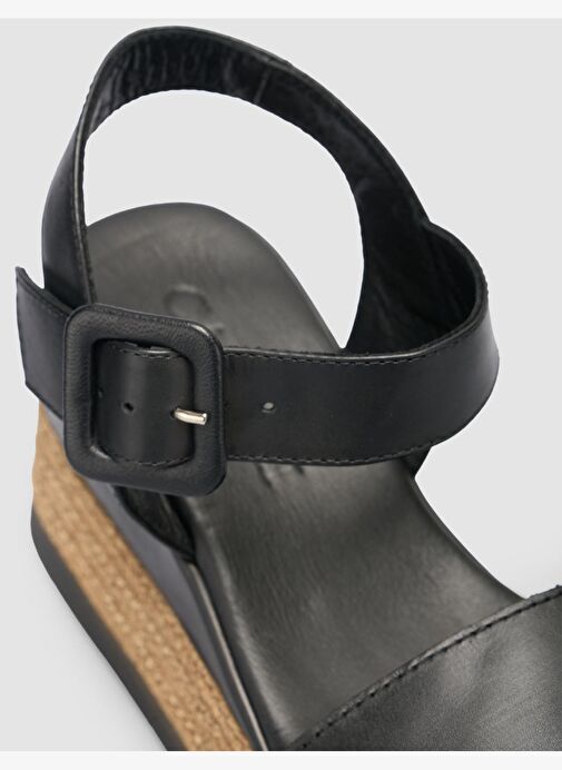 %100 Hakiki Deri Siyah Kadın Sandalet - Görsel 7