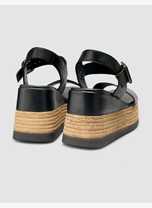 %100 Hakiki Deri Siyah Kadın Sandalet - Görsel 4