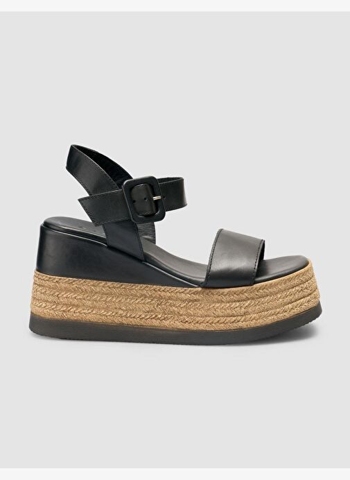 %100 Hakiki Deri Siyah Kadın Sandalet - Görsel 2