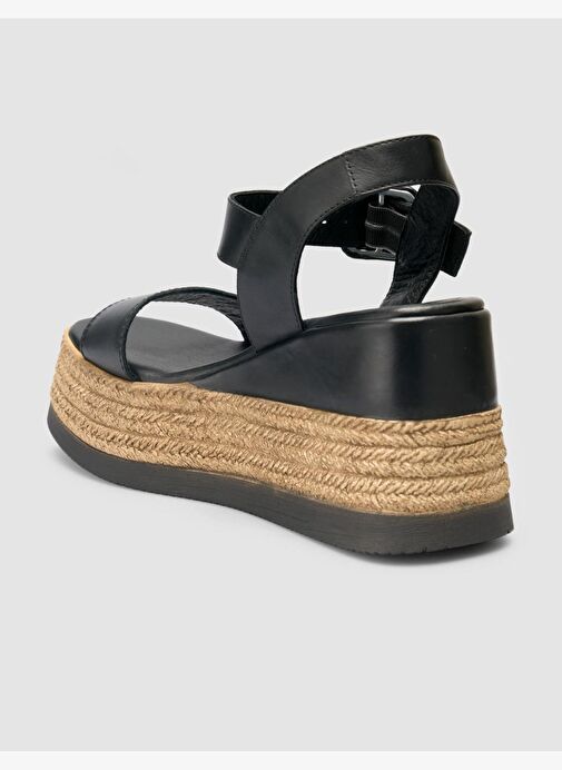 %100 Hakiki Deri Siyah Kadın Sandalet - Görsel 6