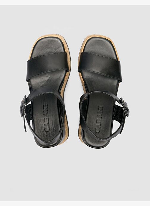 %100 Hakiki Deri Siyah Kadın Sandalet - Görsel 5