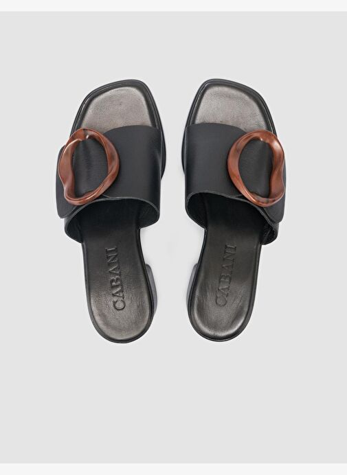 %100 Hakiki Deri Toka Detaylı Siyah Kadın Terlik - Görsel 5