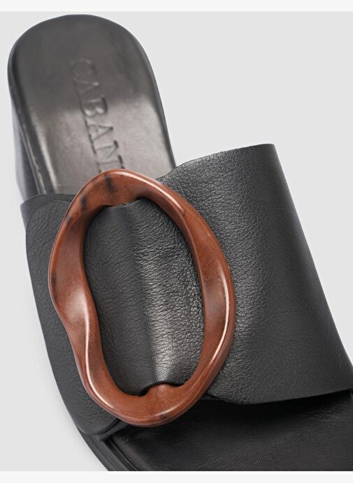 %100 Hakiki Deri Toka Detaylı Siyah Kadın Terlik - Görsel 7