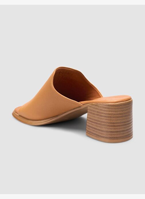 %100 Hakiki Deri Topuklu Taba Kadın Terlik - Görsel 6