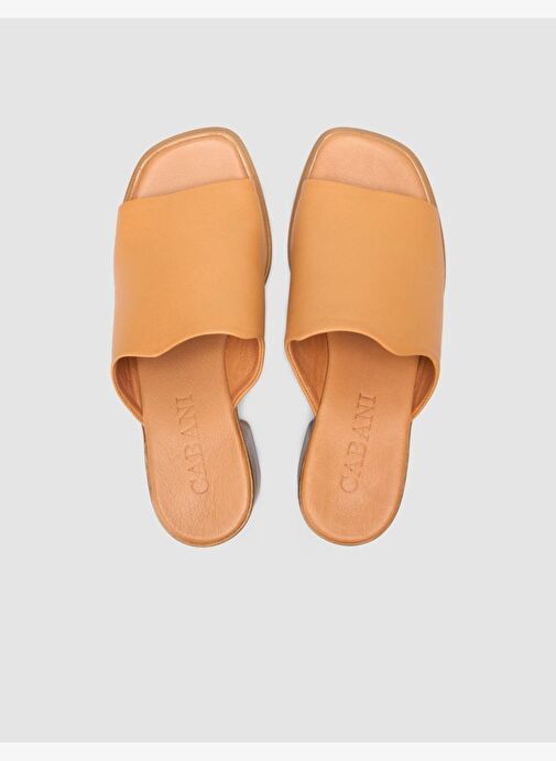 %100 Hakiki Deri Topuklu Taba Kadın Terlik - Görsel 5