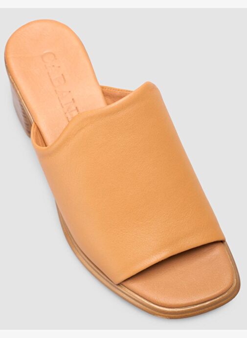 %100 Hakiki Deri Topuklu Taba Kadın Terlik - Görsel 7