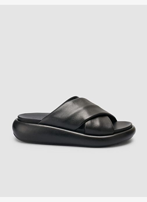 %100 Hakiki Deri Siyah Kadın Terlik - Görsel 2