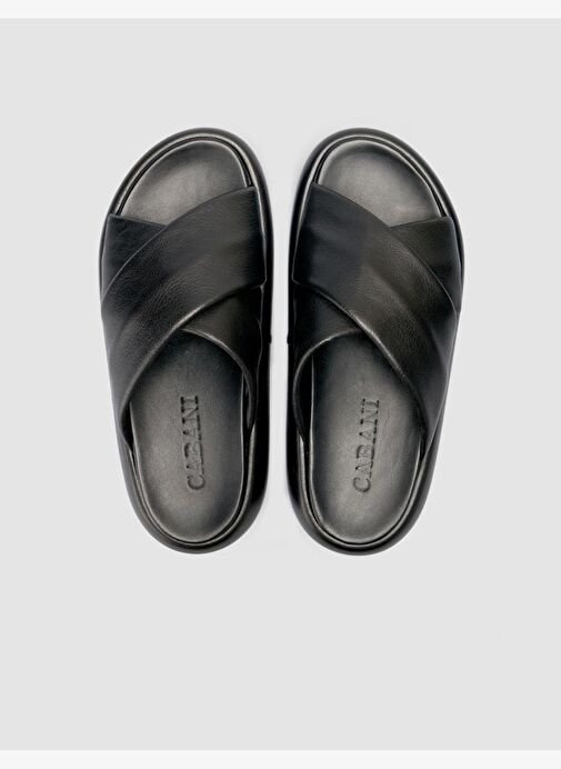 %100 Hakiki Deri Siyah Kadın Terlik - Görsel 5