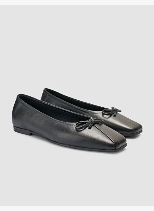 %100 Hakiki Deri Siyah Kadın Babet - Görsel 3