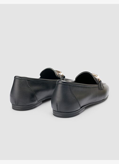 %100 Hakiki Deri Siyah Kadın Loafer - Görsel 4