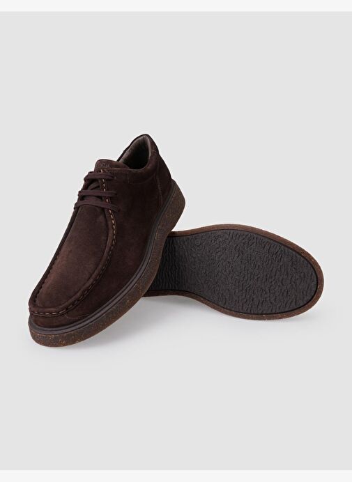 %100 Hakiki Deri Kahverengi Süet Bağcıklı Erkek Günlük Ayakkabı - Görsel 5