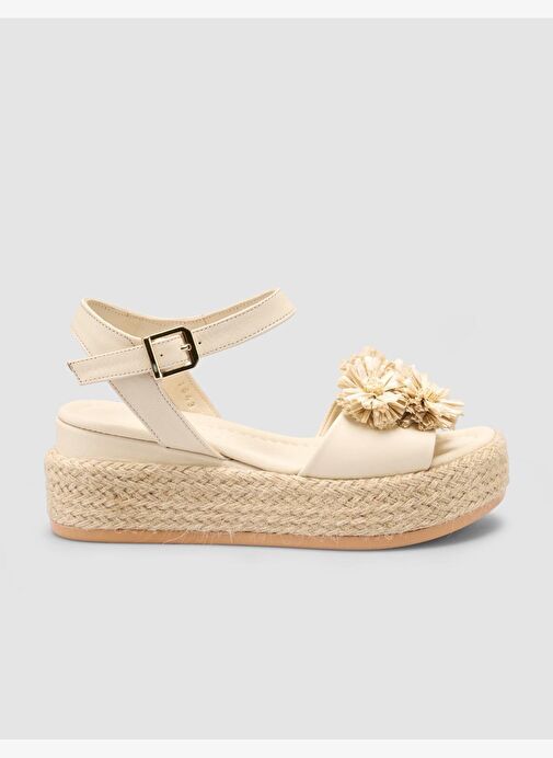 %100 Hakiki Deri Bej Kadın Sandalet - Görsel 2