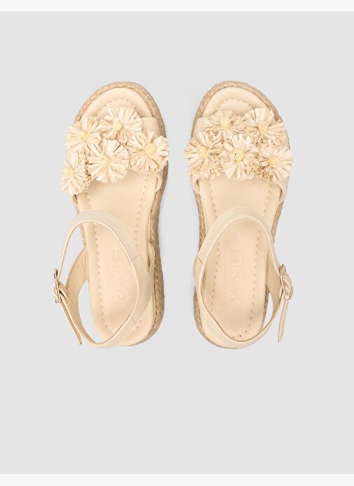 %100 Hakiki Deri Bej Kadın Sandalet - Görsel 5