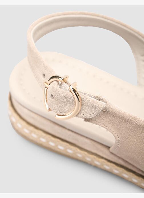 %100 Hakiki Deri Taş Kadın Süet Sandalet - Görsel 7