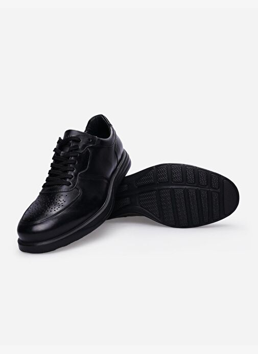 %100 Hakiki Deri Siyah Bağcıklı Erkek Günlük Ayakkabı - Görsel 5