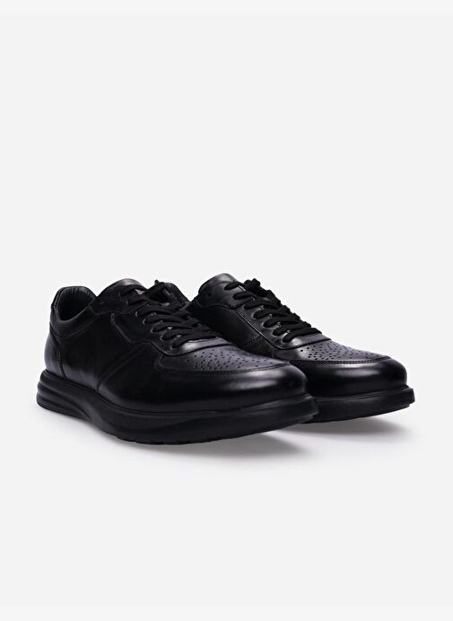 %100 Hakiki Deri Siyah Bağcıklı Erkek Günlük Ayakkabı - Görsel 3