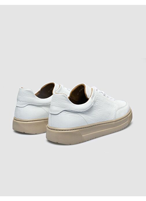 %100 Hakiki Deri Beyaz Bağcıklı Erkek Sneaker - Görsel 4