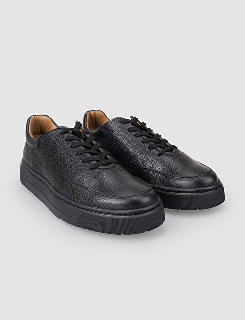 %100 Hakiki Deri Siyah Erkek Spor Ayakkabı - Görsel 3