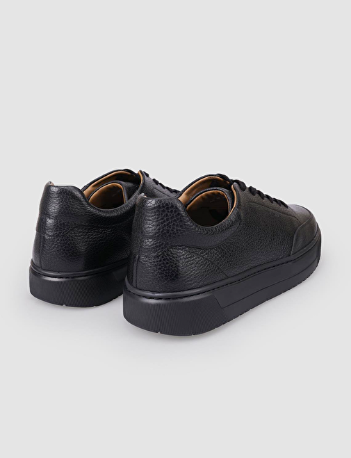 %100 Hakiki Deri Siyah Erkek Spor Ayakkabı - Görsel 4