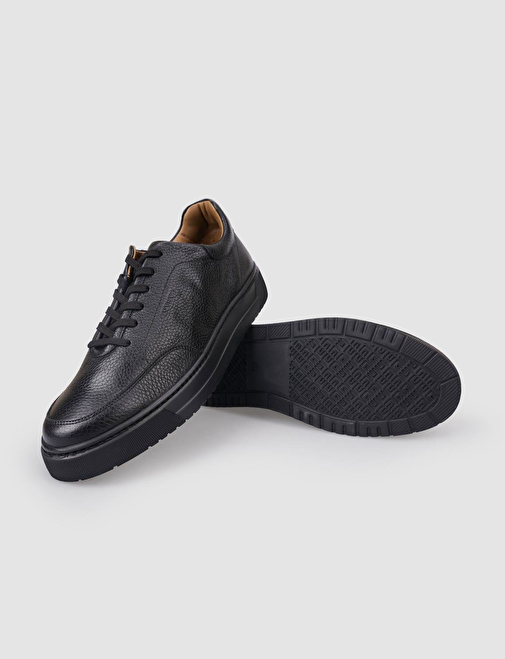 %100 Hakiki Deri Siyah Erkek Spor Ayakkabı - Görsel 5