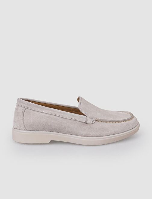 %100 Hakiki Deri Bej Süet Kadın Loafer - Görsel 2