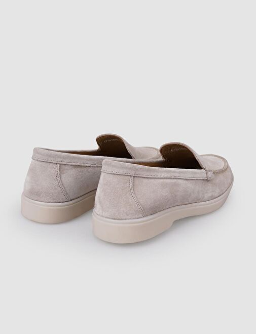 %100 Hakiki Deri Bej Süet Kadın Loafer - Görsel 4
