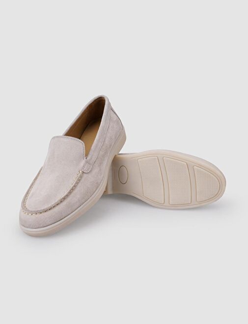 %100 Hakiki Deri Bej Süet Kadın Loafer - Görsel 5