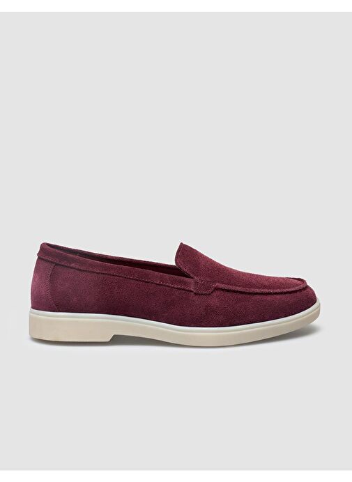 %100 Hakiki Deri Bordo Süet Kadın Loafer - Görsel 2